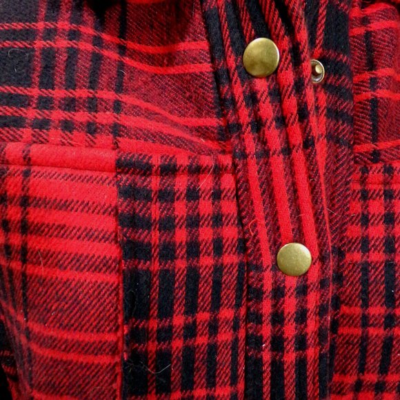NEW Red Buffalo Plaid Snow Winter Parka Jacket Coat XS Red Black Snap up Trendy! - Picture 5 of 12